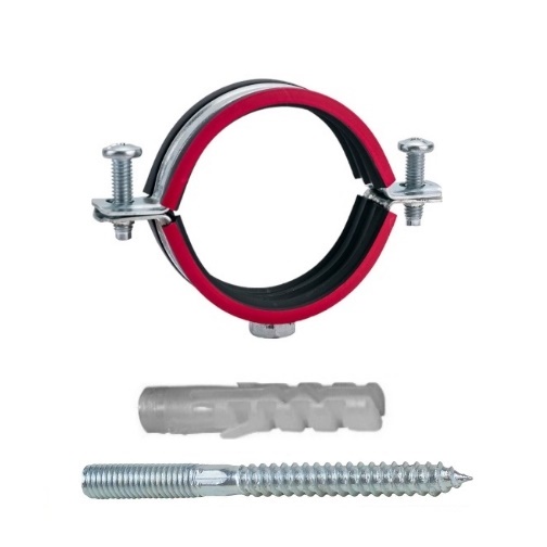 Хомут трубный сталь оц с резин прокл 3/4" (Дн 25-28) ±2мм М8 в/к винт-шуруп, дюбель  (1 шт.) МС